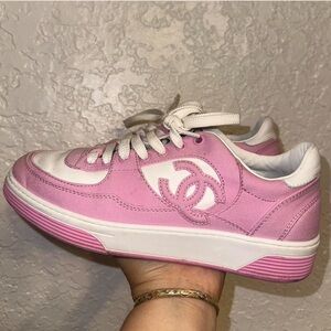 CHANEL Pink and White Athletic Shoes